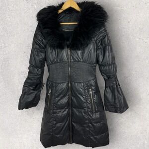 Rudsak Canada Duck Down Fur Trim Puffer Coat Small Black Quilted Jacket Winter S